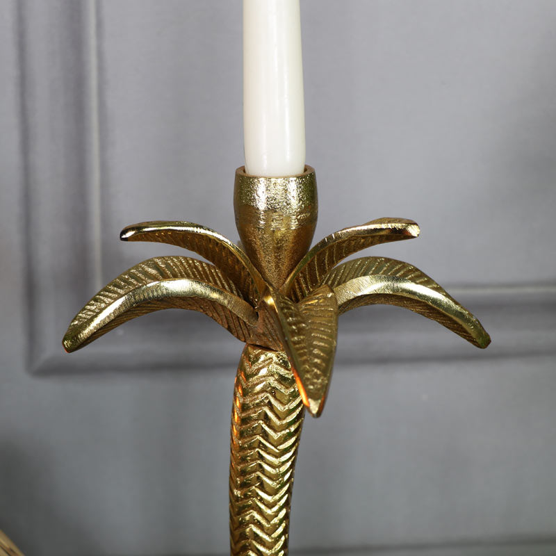 Gold Metal Palm Tree Candlestick