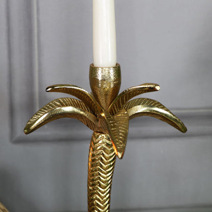 Gold Metal Palm Tree Candlestick
