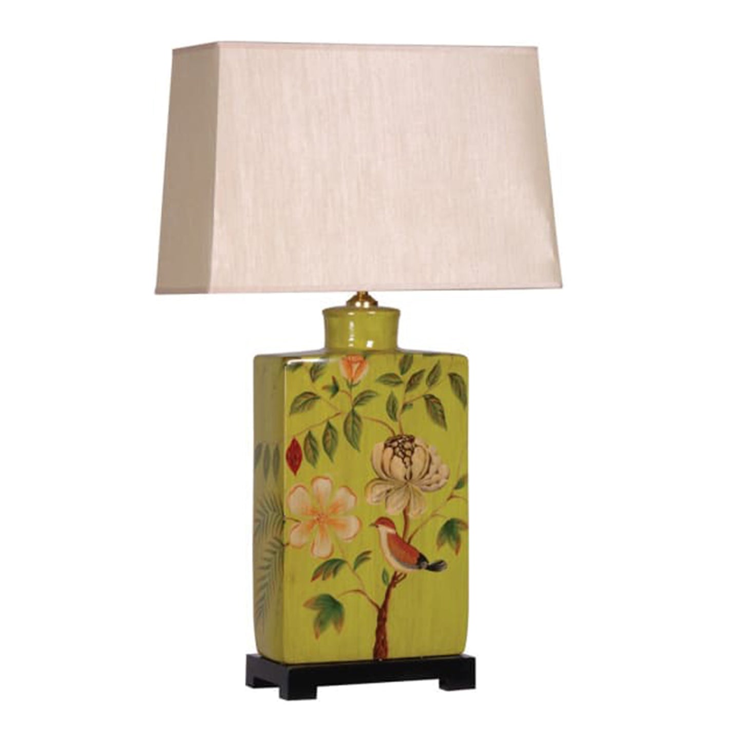 Square Green Floral Ceramic Lamp