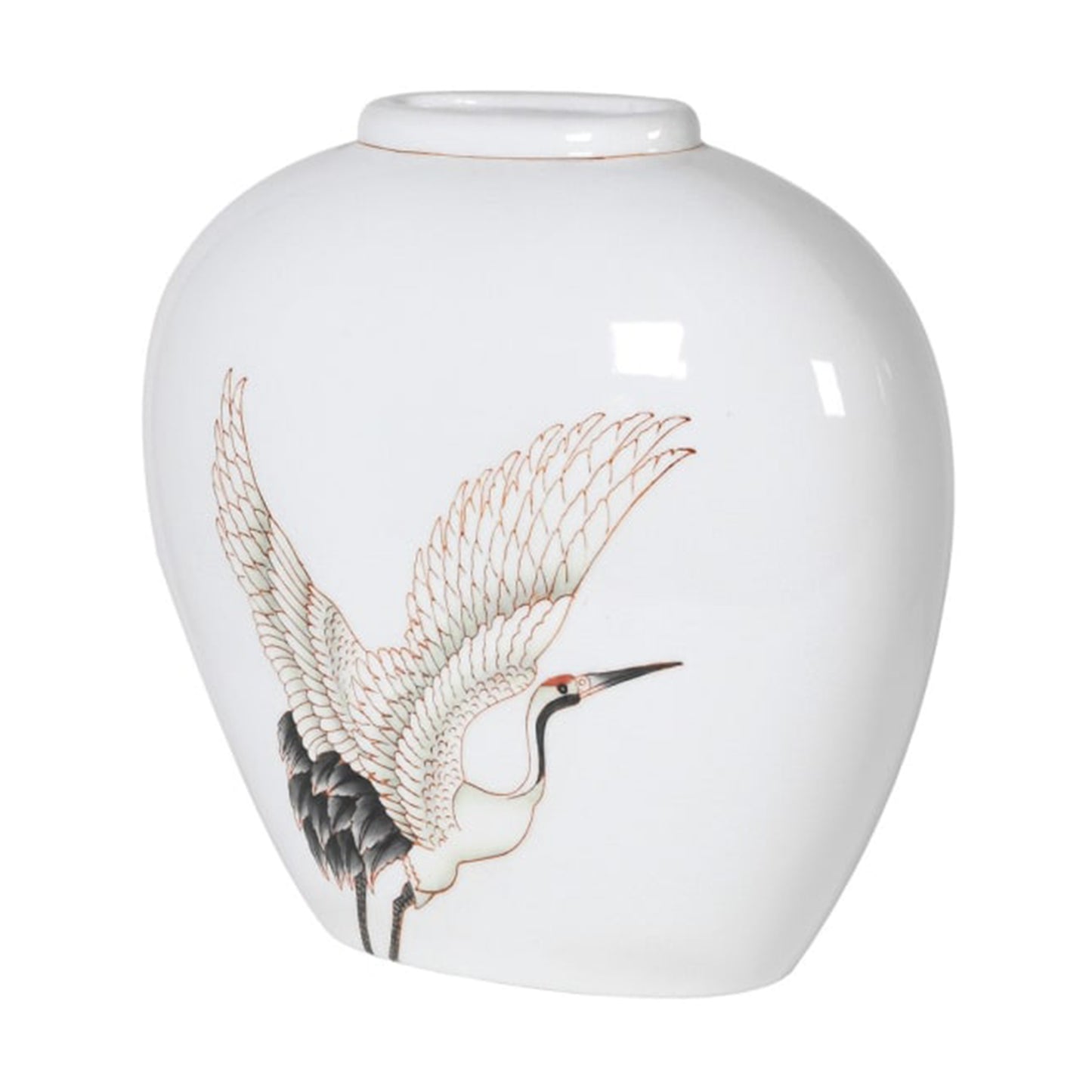 White Porcelain Crane Print Vase