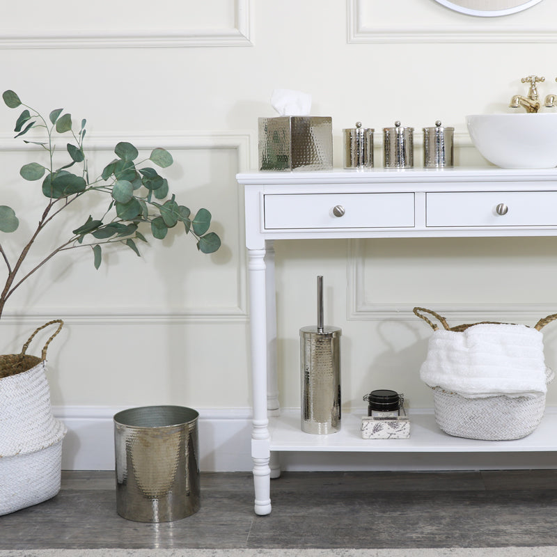 Metal Hammered Silver Storage Waste Bin