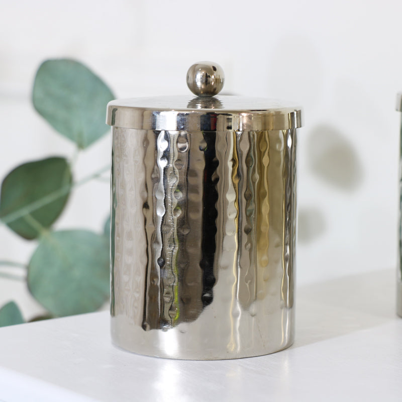 Set of 3 Hammered Silver Metal Jars