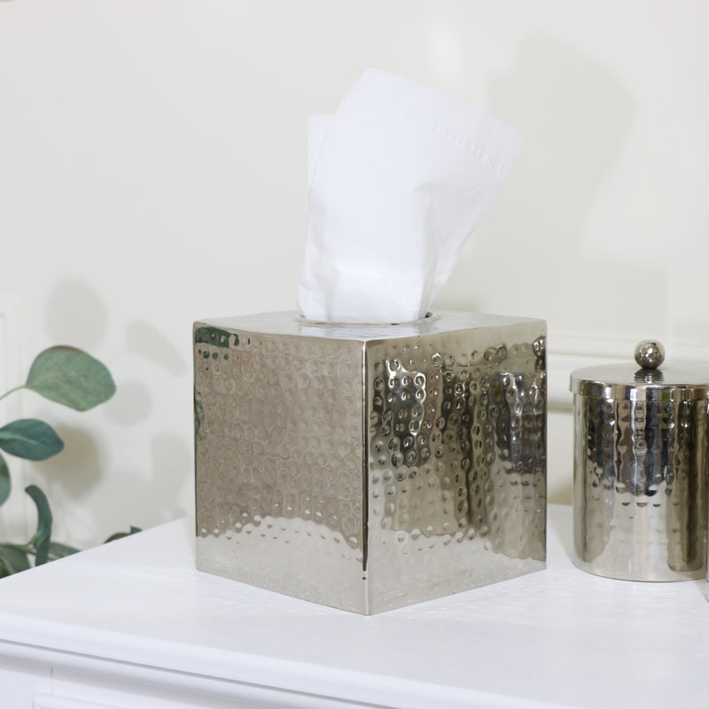 Hammered Silver Metal Tissue Box