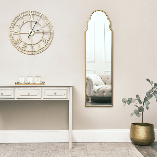 Tall Slim Gold Arch Wall Mirror 133cm x 38cm
