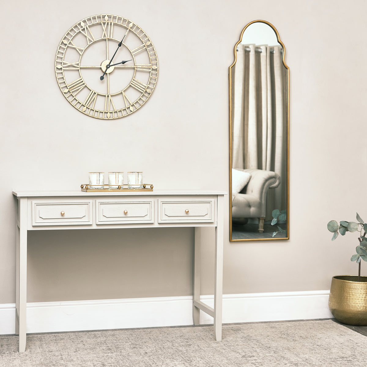 Tall Slim Gold Arch Wall Mirror 133cm x 38cm