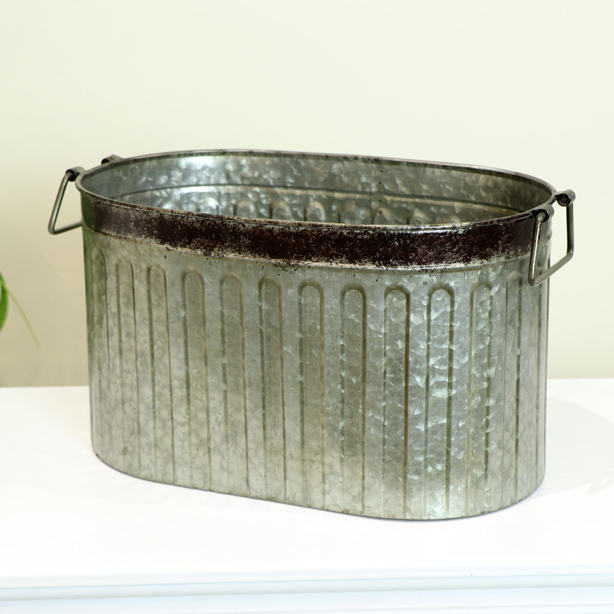 Large Rustic Metal Bucket Planter Pot