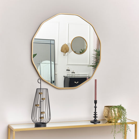 Large Round Gold Scalloped Wall Mirror 90cm x 90cm