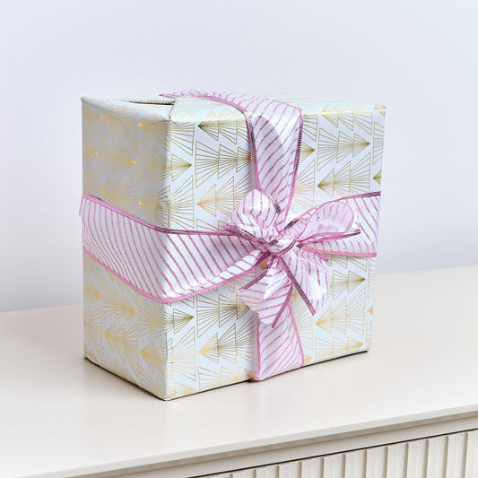 Large Pink & White Diagonal Striped Wired Ribbon Garland - 270m