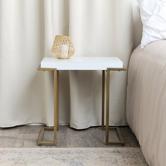 Rectangular Metal White and Gold Framed Side Table