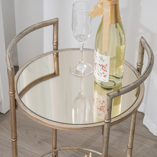 Round Champagne 2 Tier Mirrored Side Table