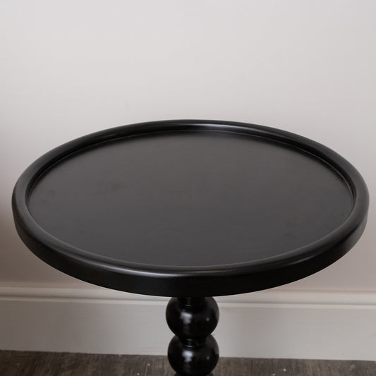 Black Painted Round Wooden Bobble Side Table - 45cm x 56.5cm