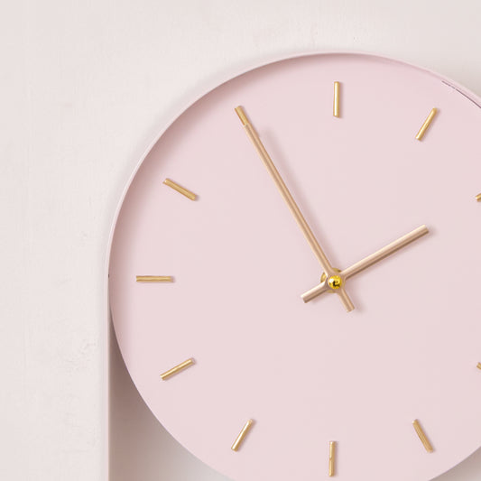 Pale Pink & Gold Pendulum Metal Analogue Wall Clock - 20cm x 55cm