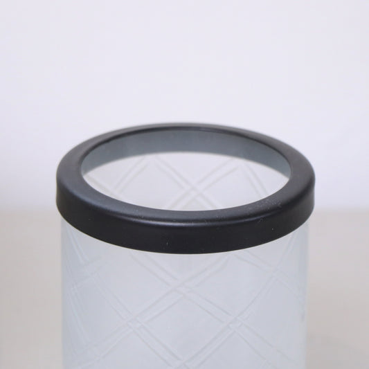 White Patterned Glass Bathroom Tumbler with Black Rim