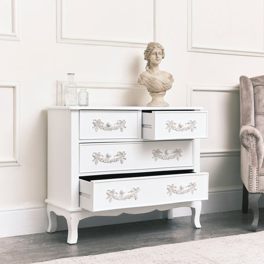 Antique White 4 Drawer Chest of Drawers - Pays Blanc Range
