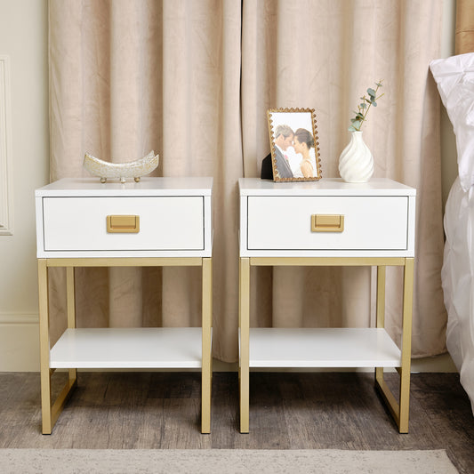 Pair of One Drawer Bedside Tables - Elle White Range