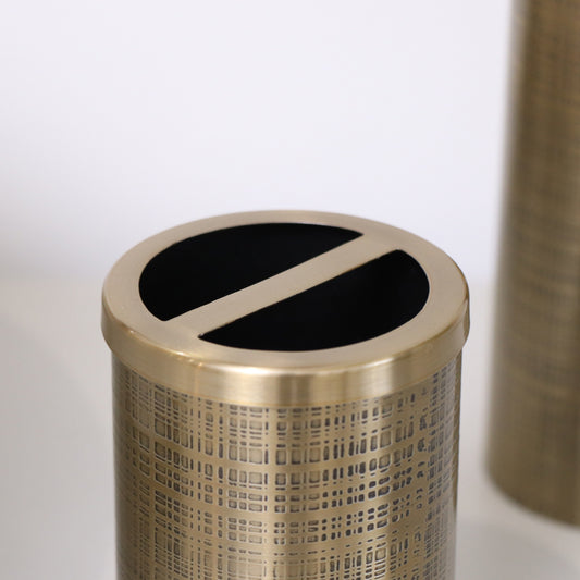 Brass Gold Textured Metal Toothbrush Holder
