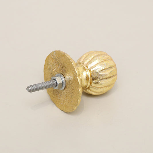 Shiny Gold Round Scalloped Drawer Knob With Scallop Detailed Base
