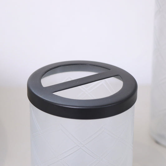 White Patterned Glass Toothbrush Holder with Black Rim