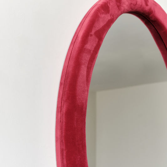 Red Oval Velvet Framed Wall Mirror 50cm x 70cm