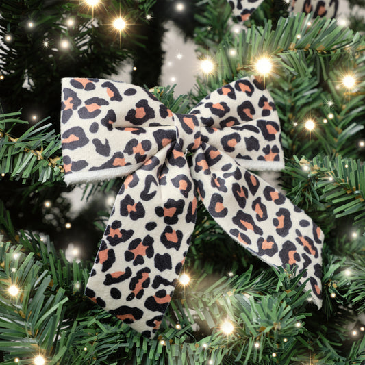 Set of 4 Leopard Print Velvet Bow Decorations - 14cm