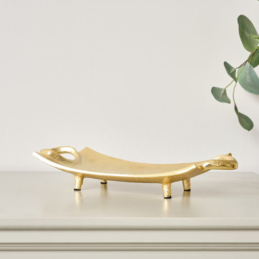 Gold Metal Curved Trinket Tray With Handles - 32cm