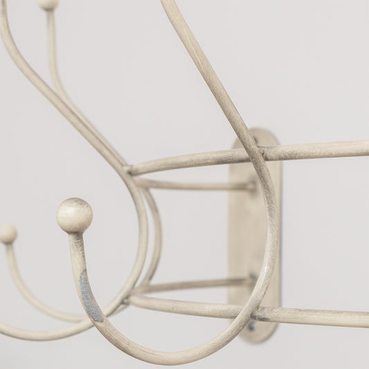 Antique Ivory Curved Coat Hanger Rail with 5 Storage Hooks - 60cm