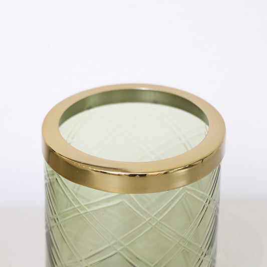 Green Patterned Glass Bathroom Tumbler with Gold Rim
