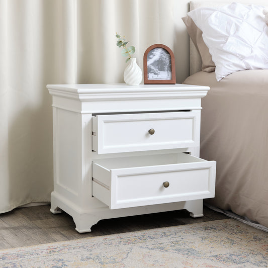 Large White Two Drawer Bedside Table - Daventry White Range