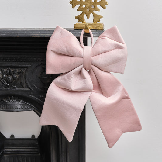 Large Baby Pink Velvet Christmas Bow - 30cm x 45cm