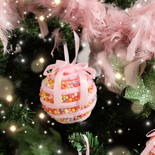 Set of 3 Candy Cane Sweet Beaded Baubles - 8cm