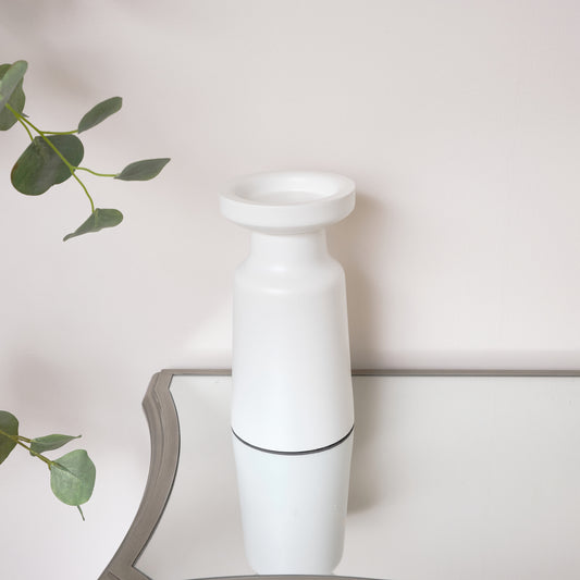 Large White Metal Round Pillar Candle Holder - 28cm