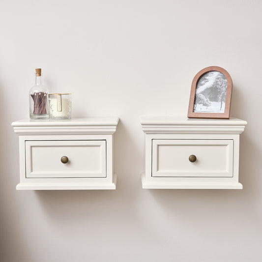Pair of Ivory Wall Mounted Bedside Tables - Daventry Ivory Range