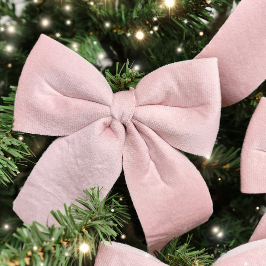 Set of 4 Baby Pink Velvet Christmas Bows