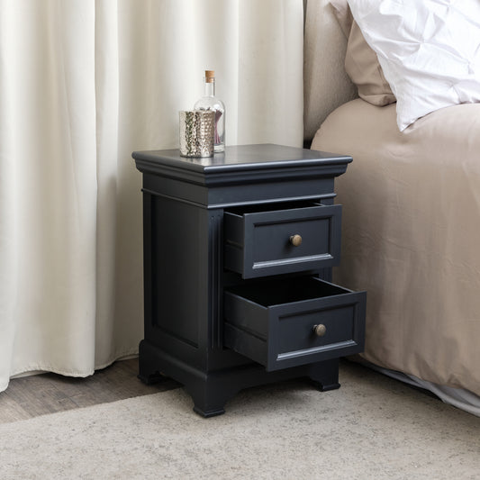 Black Two Drawer Bedside Table - Daventry Black Range