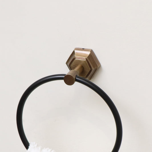 Brass Gold and Black Towel Ring