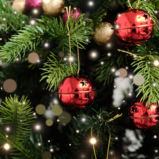 Set of 8 Red Hanging Bell Christmas Decorations - 4cm