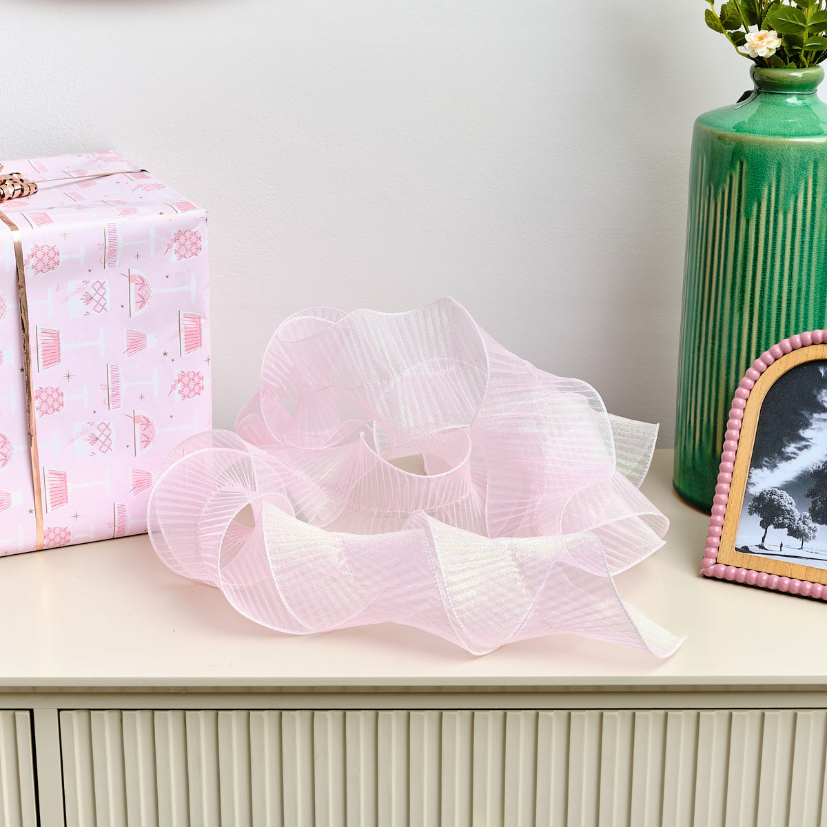 Pink Decorative Ruffle Ribbon - 10cm x 270cm
