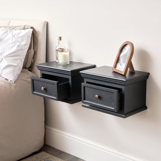 Pair of Navy Black Wall Mounted Bedside Tables - Daventry Navy Black Range