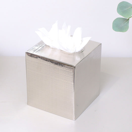 Silver Textured Metal Tissue Box Holder