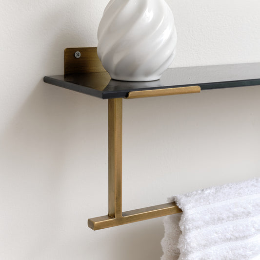 Black & Gold Glass Wall Shelf With Towel Rail