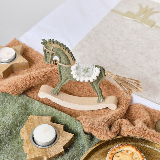 Sage Green Felt Standing Rocking Horse Decoration - 16cm