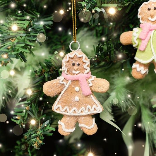 Set of 2 Gingerbread People Bauble Decorations - 7cm