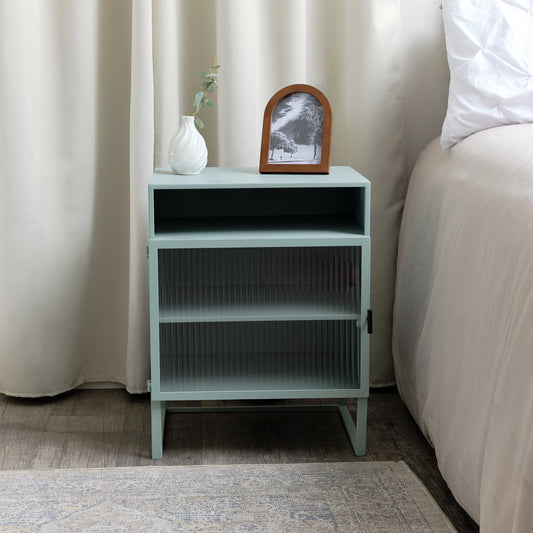 Pale Blue Reeded Glass Bedside Table