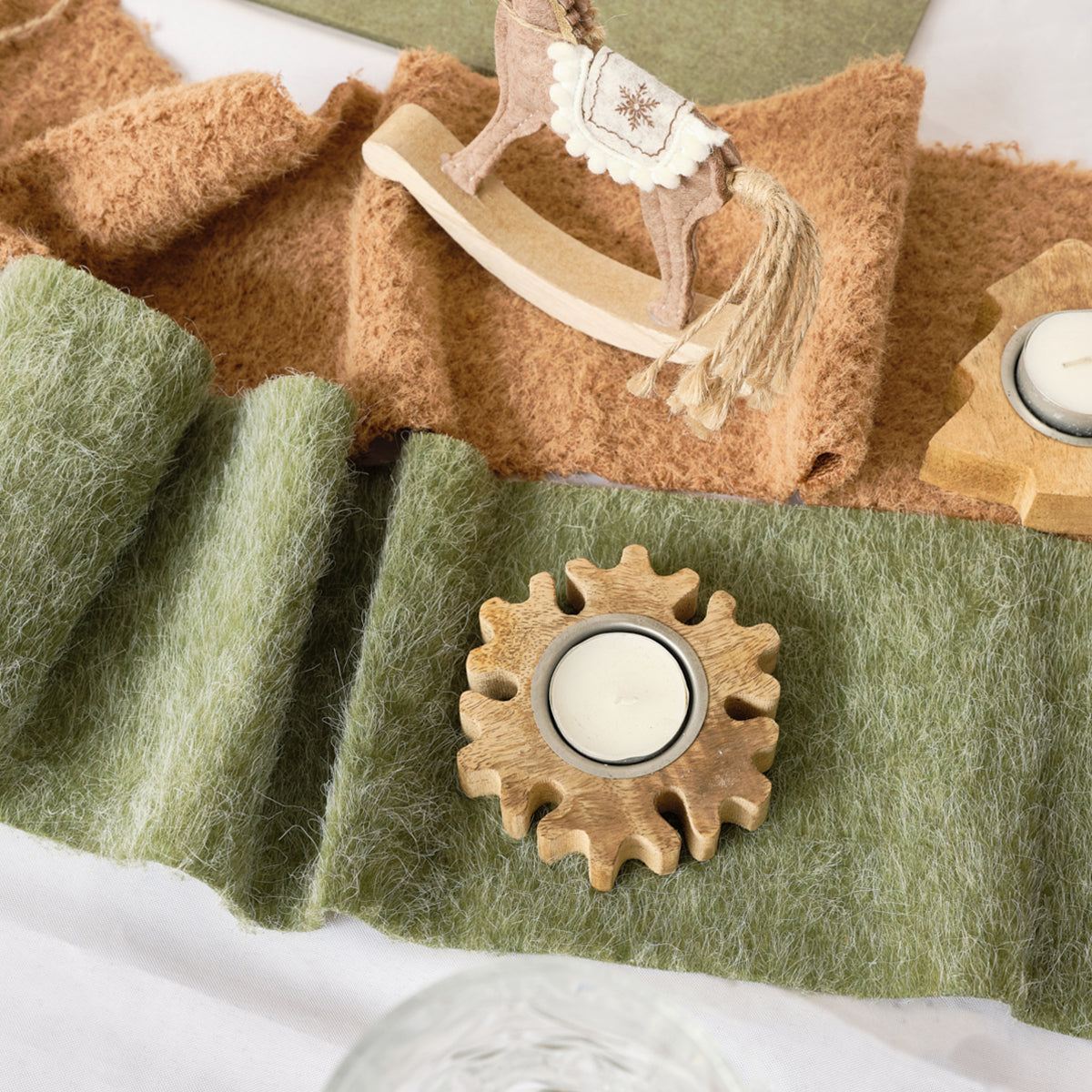 Large Green Wool Table Runner - 140cm