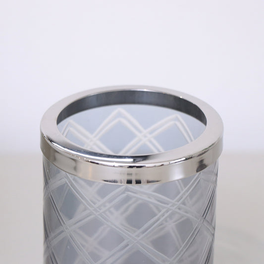 Smoked Patterned Glass Bathroom Tumbler with Silver Rim