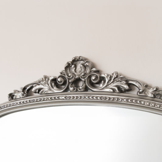 Antique Silver Ornate Arch Overmantle Mirror - 88cm x 100cm
