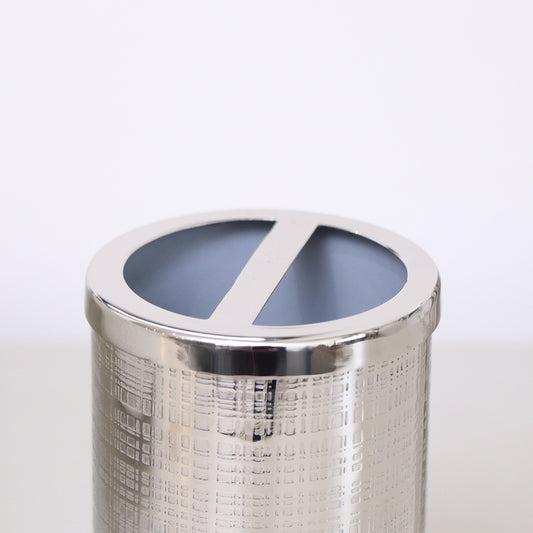 Silver Textured Metal Toothbrush Holder