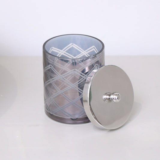 Smoked Patterned Glass Bathroom Canister with Silver Chrome Lid