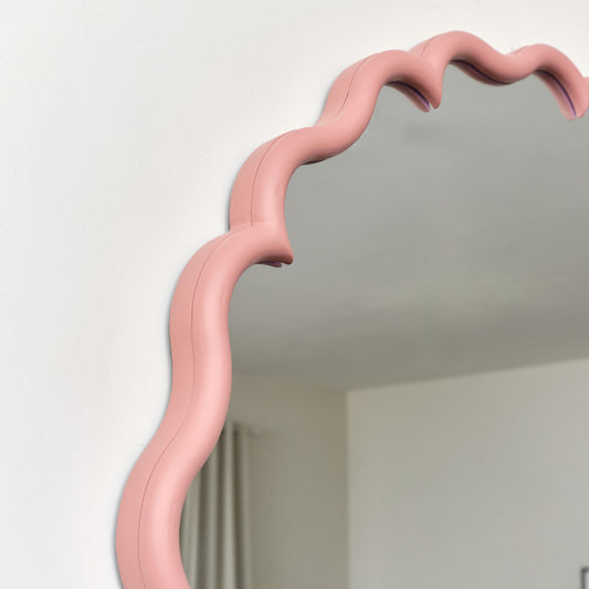 Dark Peach Scalloped Frame Round Wall Mirror - 80cm x 80cm
