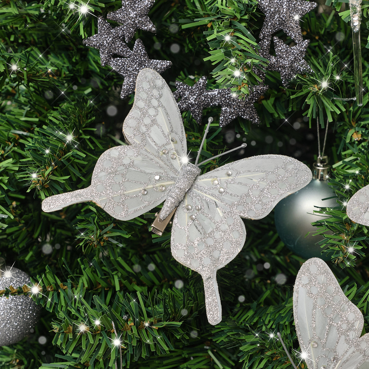 Set of 3 Silver Glitter Butterfly Clips 11cm Windsor Browne